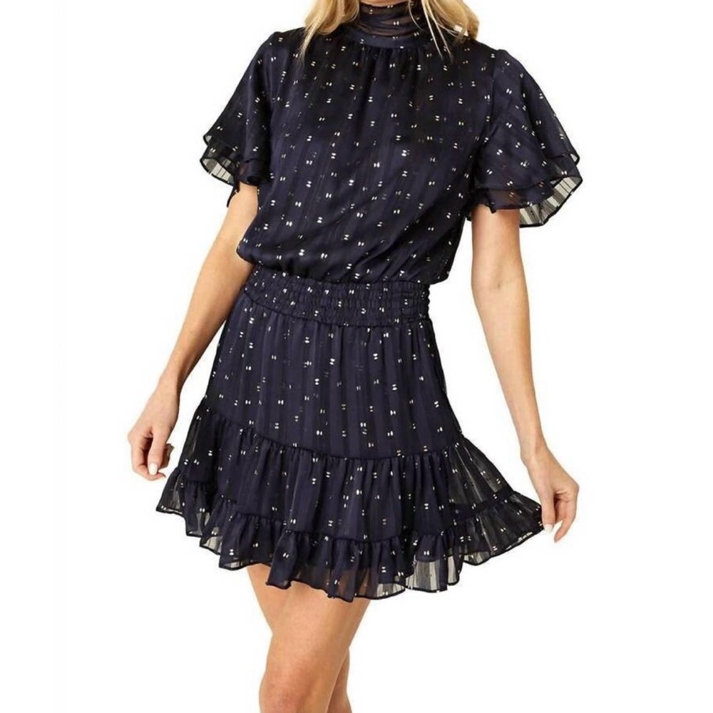 Misa Los Angeles XL Saffie Dress Navy Blue with Gold Dot